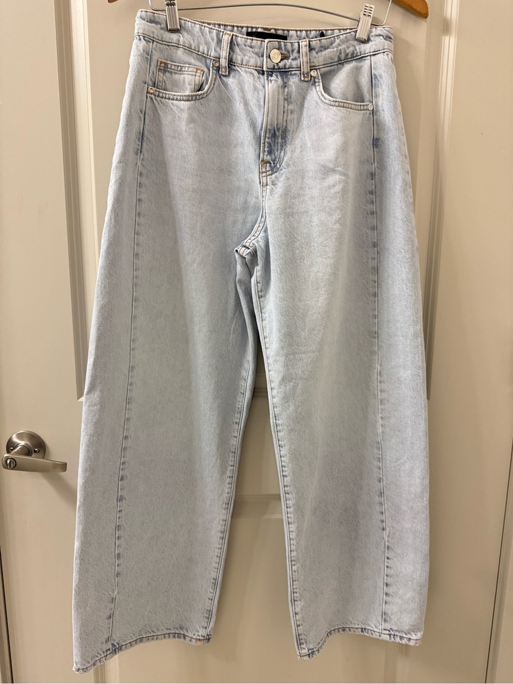 ZARA Barrel Jeans Women 6 Light Blue High Waist Wide Leg Baggy Washed Baloon